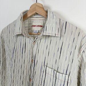 Johnny Cotton Button Up White Textured Shirt Medium Long Sleeve Casual Coastal